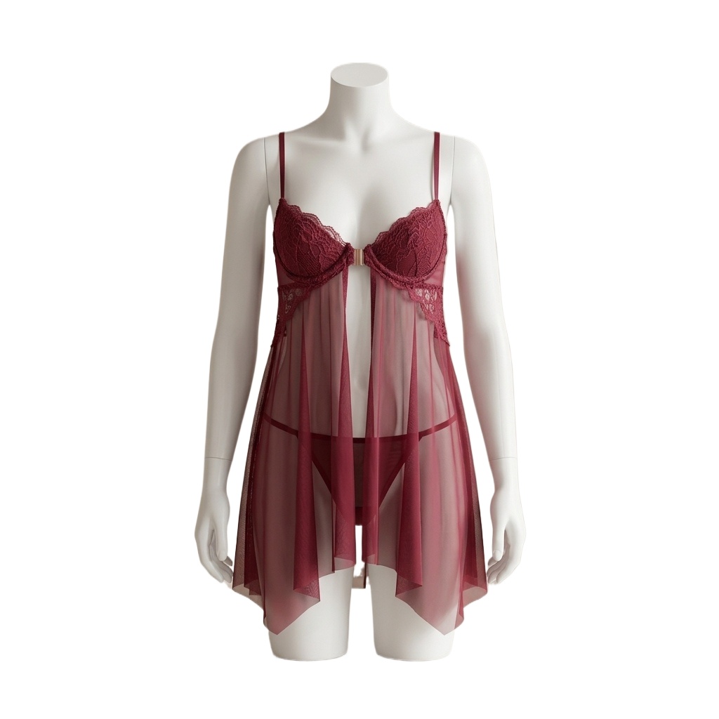 Babydoll Chemise Night - Kadın Dantelli Babydoll İç Giyim, Şeffaf