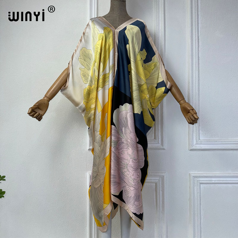 Robe Silk Women - WINYI yaz afrika v yaka elbise