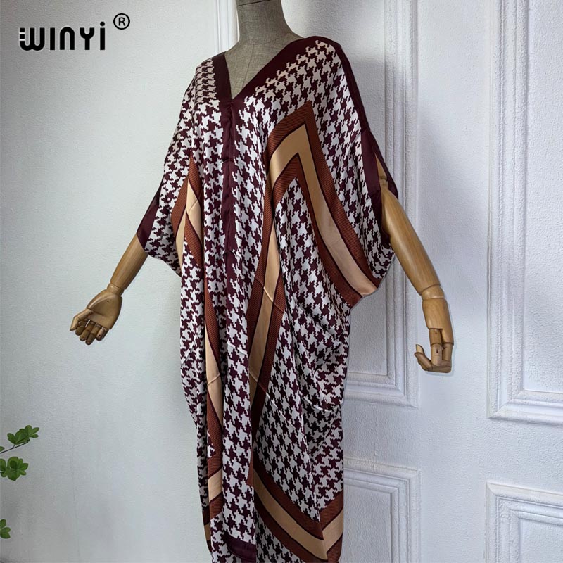 WINYI yaz afrika v yaka elbise - Robe Silk Women incelemesi ve fiyatı